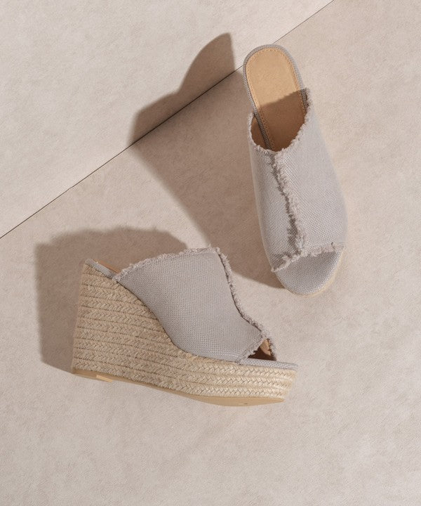 Summer Love Distressed Gray Linen Wedge Heels