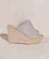 Summer Love Distressed Gray Linen Wedge Heels