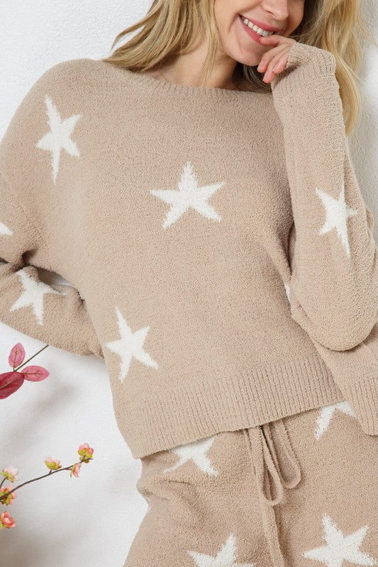 Cozy Up Long Sleeve Star Print Top and Short Set