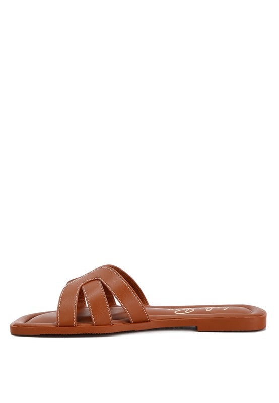 Aura Faux Leather Flat Sandals