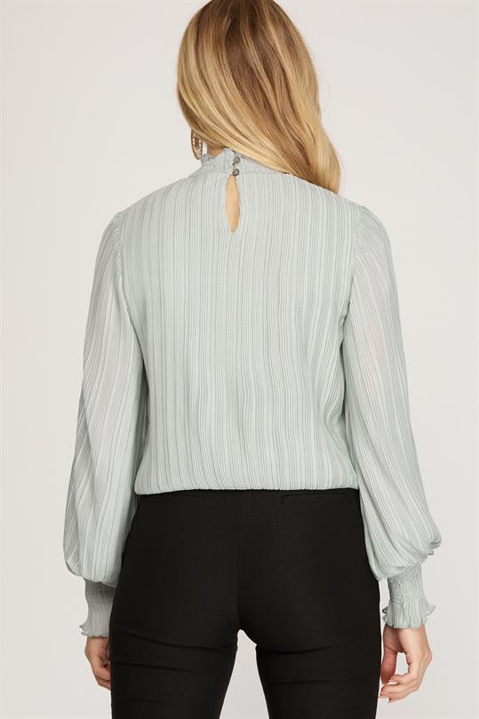 Work With Me Teal Pleated Blouse