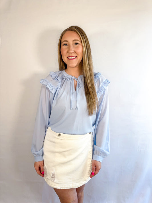 Tell Me Anything Blue Ruffle Sleeve Blouse