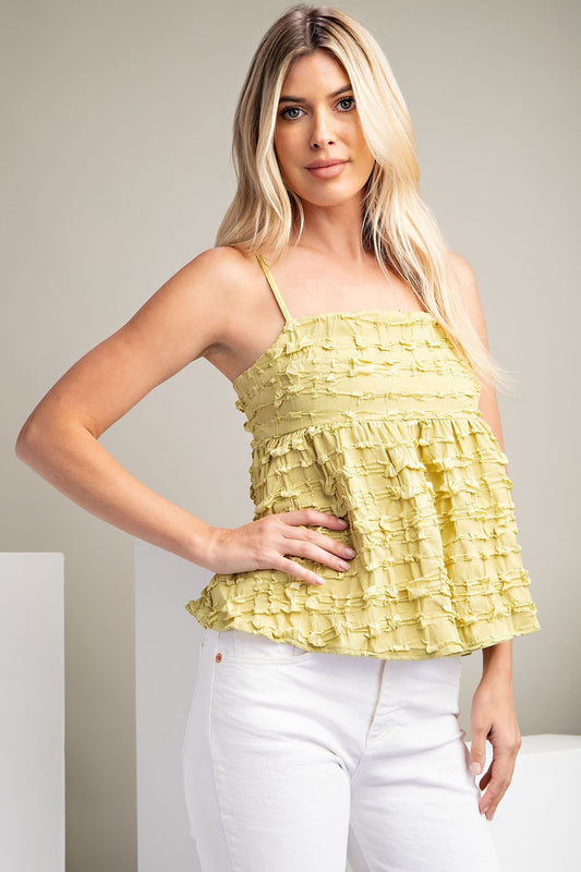 Palms Away Lime Textured Babydoll Top