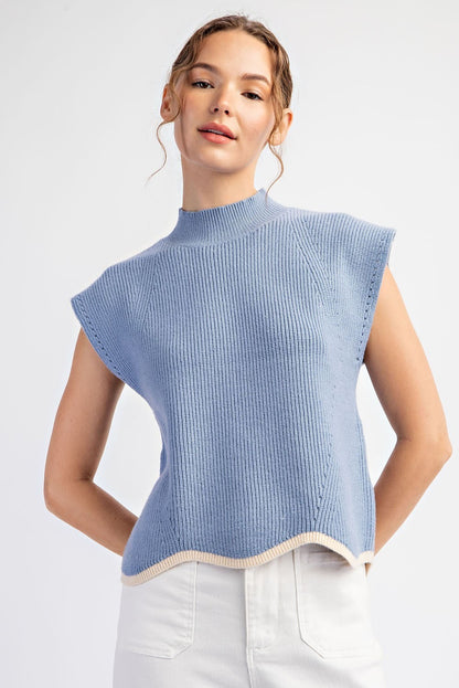 Timeless Tales Denim Mock Neck Sweater